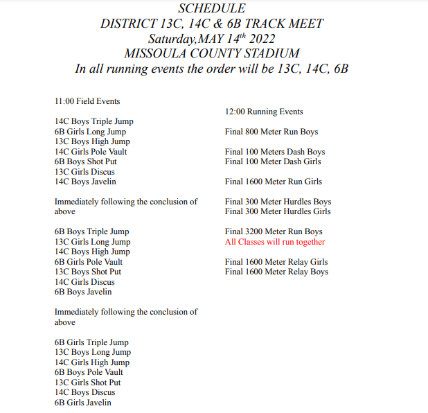 Saturday District Schedule of Events