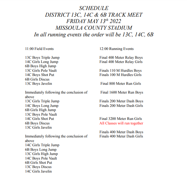 Friday District Schedule of Events