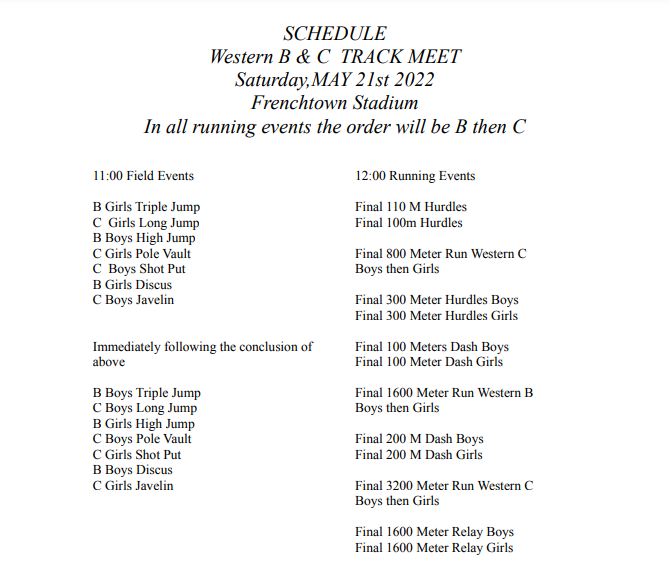Saturday Divisional Track Schedule